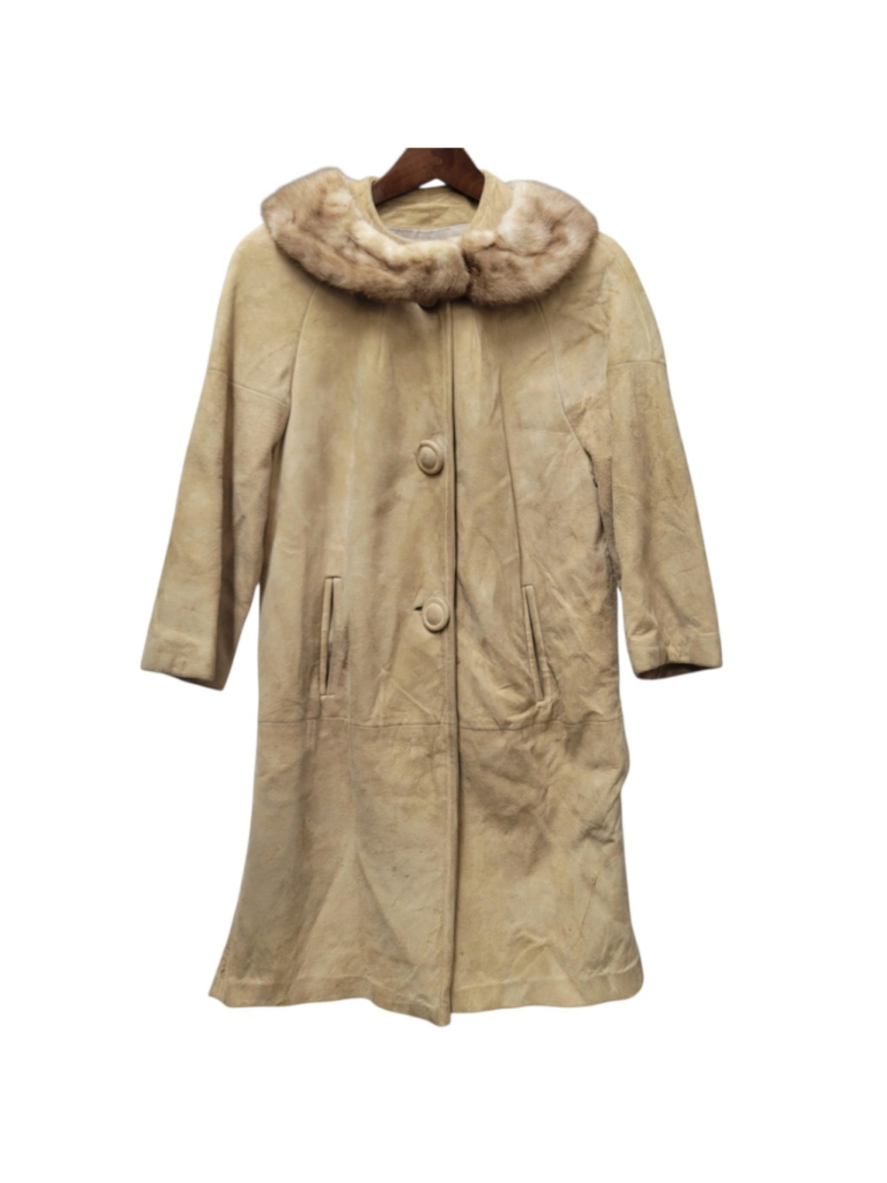 Altman Of Dallas Vtg 70"s Fur Collar Trim Suede Original Trench Coat Size Small